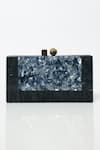 Shop_Be Chic_Black Marble Textured Square Clutch _at_Aza_Fashions