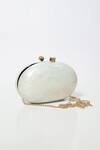 Shop Be Chic Ivory Metal Clasp Oval Clutch Shop_Be Chic_Ivory Metal Clasp Oval Clutch