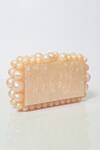Be Chic_Gold Pearls Champagne Marble Pattern Clutch_Online_at_Aza_Fashions