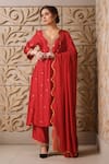 Buy Samyukta Singhania Red Denim, Organza Embroidery, Sequins V-neck Floral Thread Kurta And Pant Set at Aza Fashions Buy_Samyukta Singhania_Red Denim, Organza Embroidery, Sequins V-neck Floral Thread Kurta And Pant Set _at_Aza_Fashions
