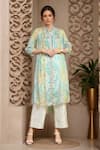 Buy_Naintara Bajaj_Blue Chiffon Beads Bandeau Floral Print Embroidered Gathered Kurta And Pant Set _at_Aza_Fashions