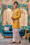 Kora By Nilesh Mitesh_Yellow Gokul Embroidered Bundi Floral Trellis Kurta Set _Online_at_Aza_Fashions