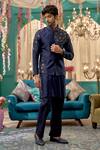 Buy_Kora By Nilesh Mitesh_Blue Prabal Embroidered Bundi Floral Butti Set _at_Aza_Fashions