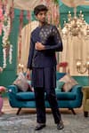 Shop_Kora By Nilesh Mitesh_Blue Prabal Embroidered Bundi Floral Butti Set _at_Aza_Fashions