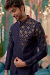 Kora By Nilesh Mitesh_Blue Prabal Embroidered Bundi Floral Butti Set _Online_at_Aza_Fashions