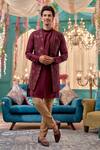 Buy_Kora By Nilesh Mitesh_Wine Prabal Embroidered Jacket Floral Kurta Set _at_Aza_Fashions