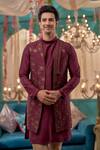 Kora By Nilesh Mitesh_Wine Prabal Embroidered Jacket Floral Kurta Set _Online_at_Aza_Fashions