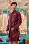 Buy_Kora By Nilesh Mitesh_Wine Prabal Embroidered Jacket Floral Kurta Set _Online_at_Aza_Fashions