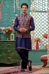 Buy_Kora By Nilesh Mitesh_Blue Prabal Embroidered Bundi Floral Mandala Set _at_Aza_Fashions