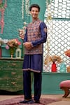 Shop_Kora By Nilesh Mitesh_Blue Prabal Embroidered Bundi Floral Mandala Set _at_Aza_Fashions