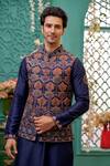 Shop_Kora By Nilesh Mitesh_Blue Prabal Embroidered Bundi Floral Mandala Set _Online_at_Aza_Fashions