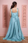 Shop_Petite Pomme_Green Cotton Shimmer Embroidered Pleated Gown _at_Aza_Fashions