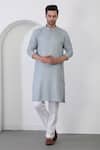 Buy_Aham-Vayam_Blue Cotton Embroidery Mint Thread Kurta Set_at_Aza_Fashions