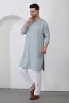 Buy_Aham-Vayam_Blue Cotton Embroidery Mint Thread Kurta Set