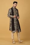 Aham-Vayam_Cream Cotton Silk Embroidery Floral Black Zari Sherwani Set _at_Aza_Fashions