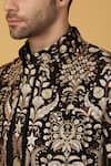 Buy_Aham-Vayam_Black Cotton Silk Embroidery Floral Zari Sherwani Set 