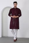 Buy_Aham-Vayam_Maroon Cotton Embroidery Sequin Kurta And Pant Set _at_Aza_Fashions