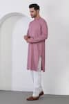 Buy_Aham-Vayam_Pink Cotton Embroidery Sequin Thread Kurta Set _Online_at_Aza_Fashions