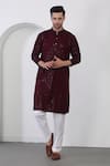 Buy_Aham-Vayam_Wine Cotton Embroidery Sequin Kurta Set _at_Aza_Fashions