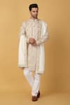 Buy_Aham-Vayam_Ivory Cotton Embroidery Bahaar Kurta Pant Set _at_Aza_Fashions