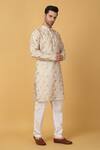 Buy_Aham-Vayam_Ivory Cotton Embroidery Bahaar Kurta Pant Set _Online_at_Aza_Fashions