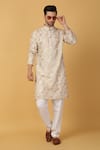 Shop_Aham-Vayam_Ivory Cotton Embroidery Bahaar Kurta Pant Set _Online_at_Aza_Fashions