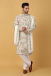 Buy_Aham-Vayam_Ivory Cotton Embroidery Aham Pushp Thread Kurta Set _at_Aza_Fashions