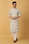 Aham-Vayam_Ivory Cotton Embroidery Aham Pushp Thread Kurta Set _at_Aza_Fashions