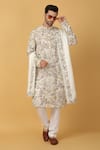 Shop_Aham-Vayam_Ivory Cotton Embroidery Aham Pushp Thread Kurta Set 