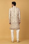 Shop_Aham-Vayam_Ivory Cotton Silk Embroidery Gulshan Sherwani Set _at_Aza_Fashions