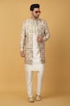 Buy_Aham-Vayam_Ivory Cotton Silk Embroidery Floral Sherwani Jacket Set _at_Aza_Fashions