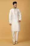 Buy_Aham-Vayam_Ivory Cotton Silk Embroidery Floral Sherwani Jacket Set _Online_at_Aza_Fashions