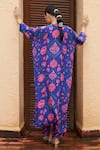 Shop_Archana Shah_Blue Luxe Crepe Print Thread U Neck Bahar Kaftan _at_Aza_Fashions