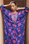 Buy_Archana Shah_Blue Luxe Crepe Print Thread U Neck Bahar Kaftan _Online_at_Aza_Fashions