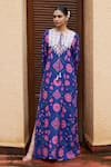 Buy Archana Shah Blue Lurex Embroidery Round Neck Gul Print Kaftan at Aza Fashions Buy_Archana Shah_Blue Lurex Embroidery Round Neck Gul Print Kaftan _at_Aza_Fashions
