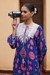 Archana Shah Blue Lurex Embroidery Round Neck Gul Print Kaftan Online at Aza Fashions Archana Shah_Blue Lurex Embroidery Round Neck Gul Print Kaftan _Online_at_Aza_Fashions