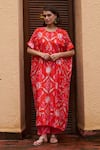 Buy_Archana Shah_Orange Lurex, Silk, Lace Pearls, Floral Printed Zardozi Kurta And Pant Set _at_Aza_Fashions