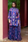 Buy_Archana Shah_Blue Silk Zari, Sequins, Embroidery, Pearls Floral Zardozi Kurta And Sharara Set _at_Aza_Fashions