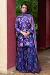 Archana Shah_Blue Silk Zari, Sequins, Embroidery, Pearls Floral Zardozi Kurta And Sharara Set _Online_at_Aza_Fashions