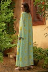 Shop_Archana Shah_Blue Crepe Zari, Embroidery Round Neck Floral Maxi Dress _at_Aza_Fashions