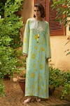 Buy_Archana Shah_Blue Crepe Zari, Embroidery Round Neck Floral Maxi Dress _Online_at_Aza_Fashions