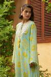 Archana Shah_Blue Crepe Zari, Embroidery Round Neck Floral Maxi Dress _at_Aza_Fashions