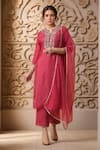 Buy_Samyukta Singhania_Pink Organza, Silk Lace, Embroidery Notched Neck Onion Floral Thread Kurta Set _at_Aza_Fashions