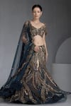 Shop_Chaashni By Maansi And Ketan_Blue Net Sequins, Beads, Cut Metallic Cutdana Embellished Mermaid Lehenga Set _Online_at_Aza_Fashions