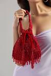 Tasna_Red Cutdana Tassel Potli Bag _Online_at_Aza_Fashions