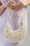 Buy_Tasna_White Pearls Embellished Suede Handbag _at_Aza_Fashions