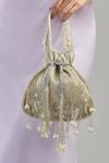 Buy_Tasna_Silver Cutdana And Pearl Tassel Potli _at_Aza_Fashions