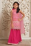 Shop_Samyukta Singhania_Pink Lining Cotton Embroidered Sequin Thread Kurta Set _Online_at_Aza_Fashions