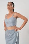 Shop_Orthodox_Blue Bamboo, Hemp, Denim Embroidery Sweetheart Neck Warli Strap Sleeve Bustier _at_Aza_Fashions