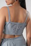 Buy_Orthodox_Blue Bamboo, Hemp, Denim Embroidery Sweetheart Neck Warli Strap Sleeve Bustier _Online_at_Aza_Fashions